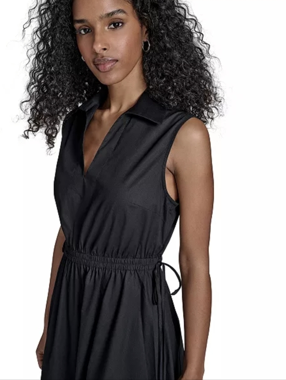 Calvin Klein - Sleeveless Black Collared Drawstring Waist Dress